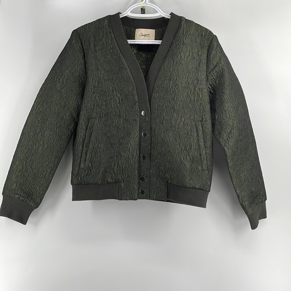 CHEVIGNON floral cardigan bomber jacket embossed metallic green academia sz sm - Picture 3 of 10